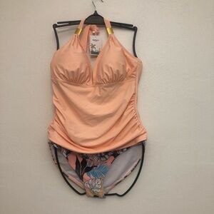 Peach Halter Swimsuit with Floral Bottom
